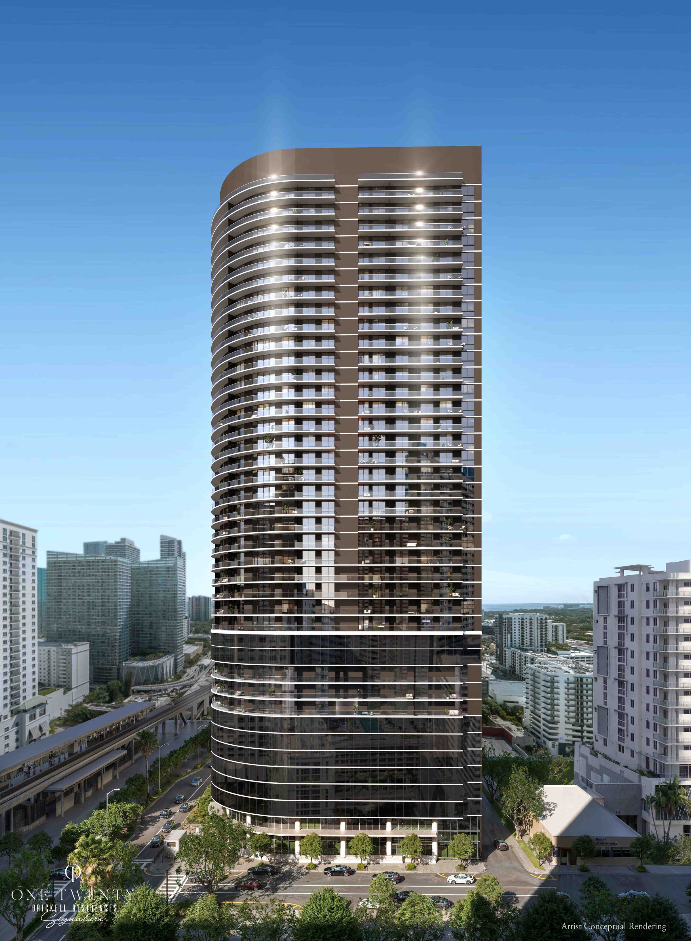 Daytime elevation of the One Twenty Brickell tower
