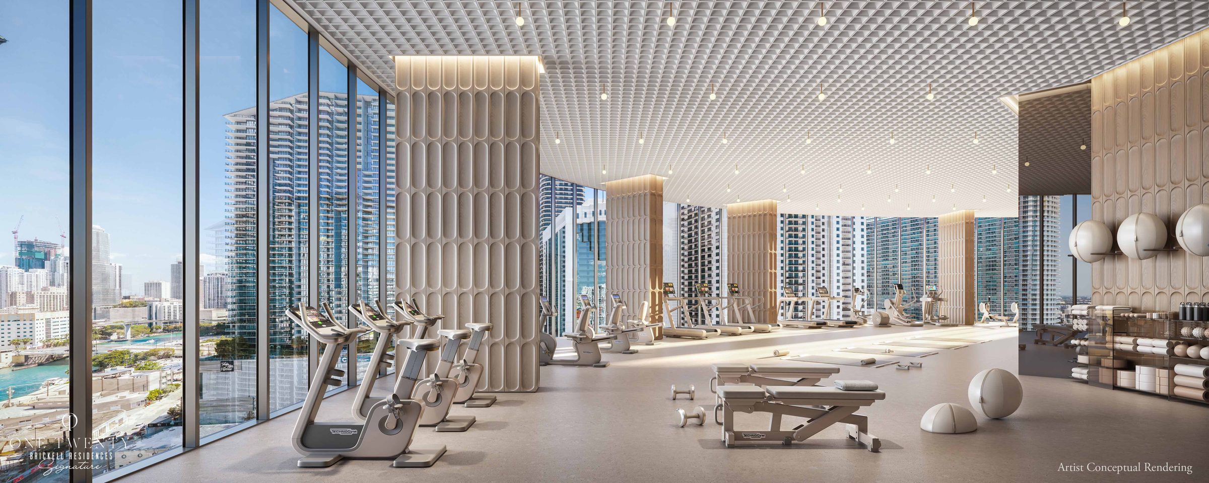 Artist rendering of the fitness studio at One Twenty Brickell Signature Residences