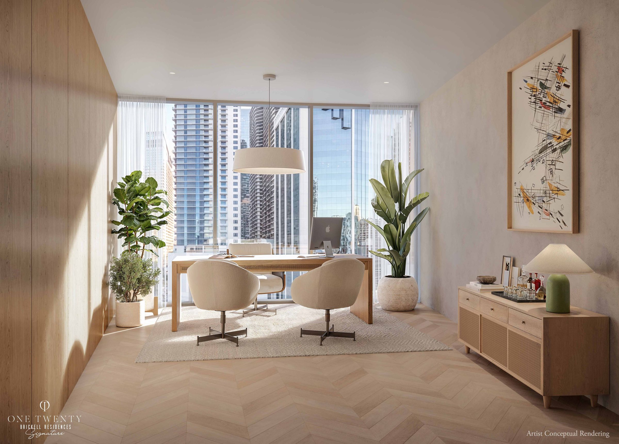 Artist rendering of a private office suite at One Twenty Brickell Signature Residences